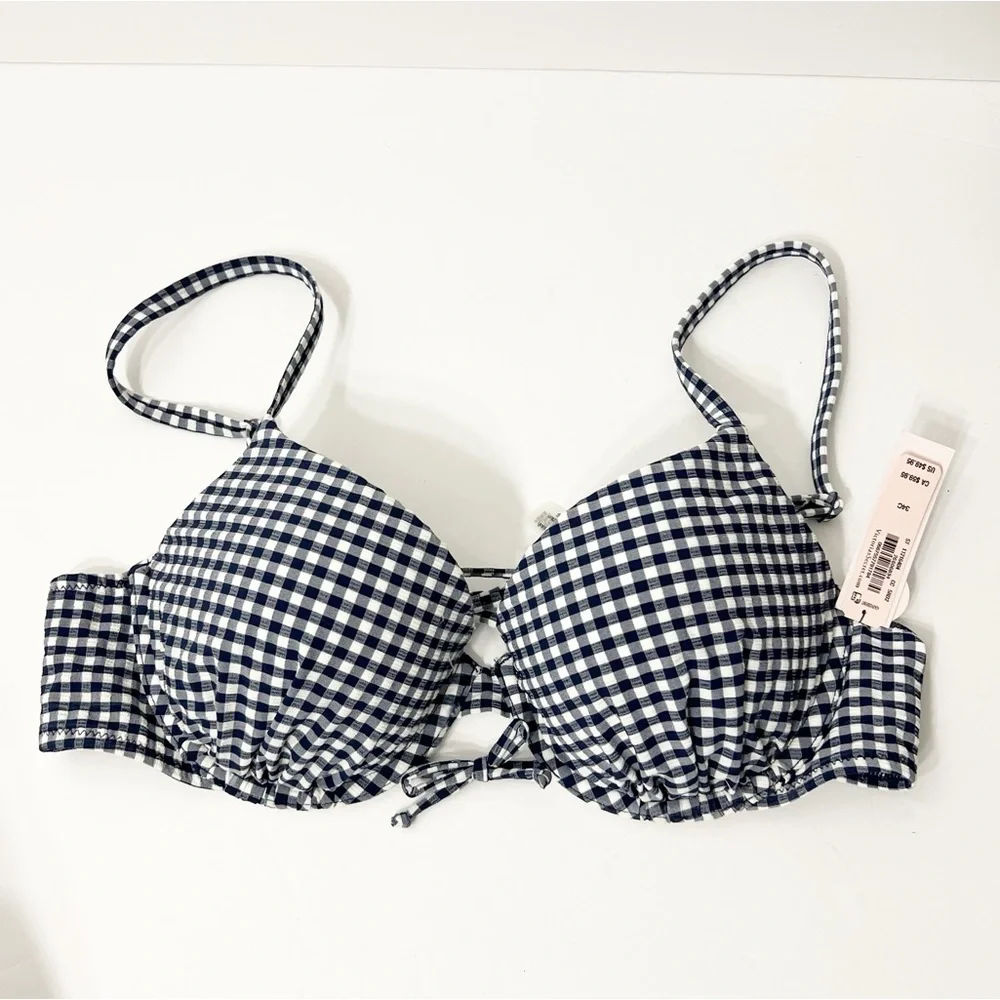 Victoria's Secret Gingham Bikini Top Removable Push Up Pad Pin Up Retro Size 34C